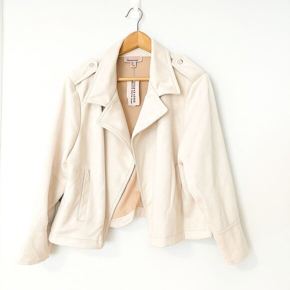 Philosphy Womens Plus Sz 2X Faux Suede Moto Military Jacket Powder Sand - Picture 1 of 11